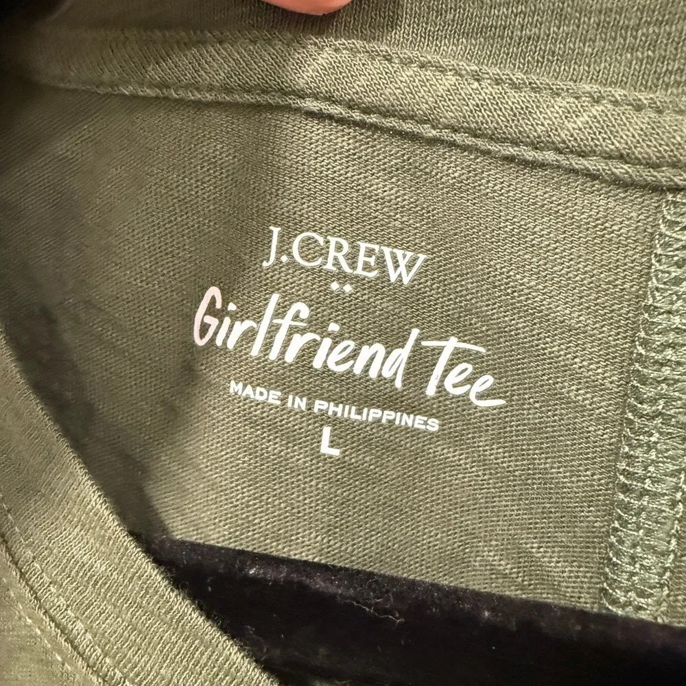 Jcrew women’s large long sleeve green girlfriend t shirt crew neck cotton - Picture 2 of 3